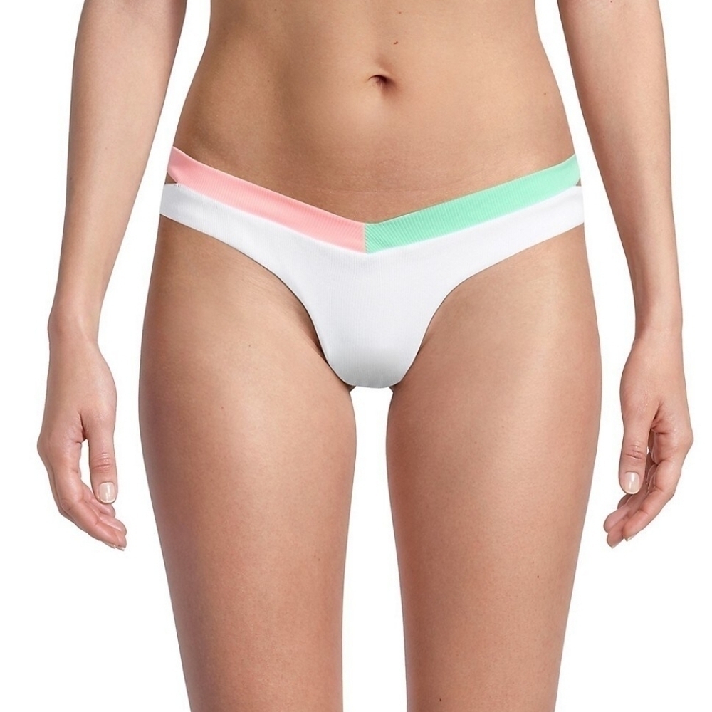 Peixoto Swim Bottoms Womens XL Bathing Suit Jolie Neon Pink White Ribbed Bikini